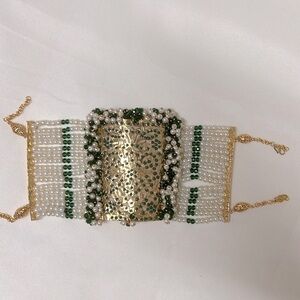 Hand Bracelet for wedding India Pakistani collection color green and gold #169